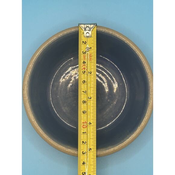 Handmade Stoneware Blue Stripe Rimmed Pet Dog Bowl Farmhouse Pottery Planter 5” - Picture 7 of 7